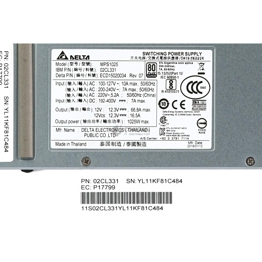 02CL331 IBM 1025W POWER SUPPLY FOR IBM EMX0 PSERIES POWER8